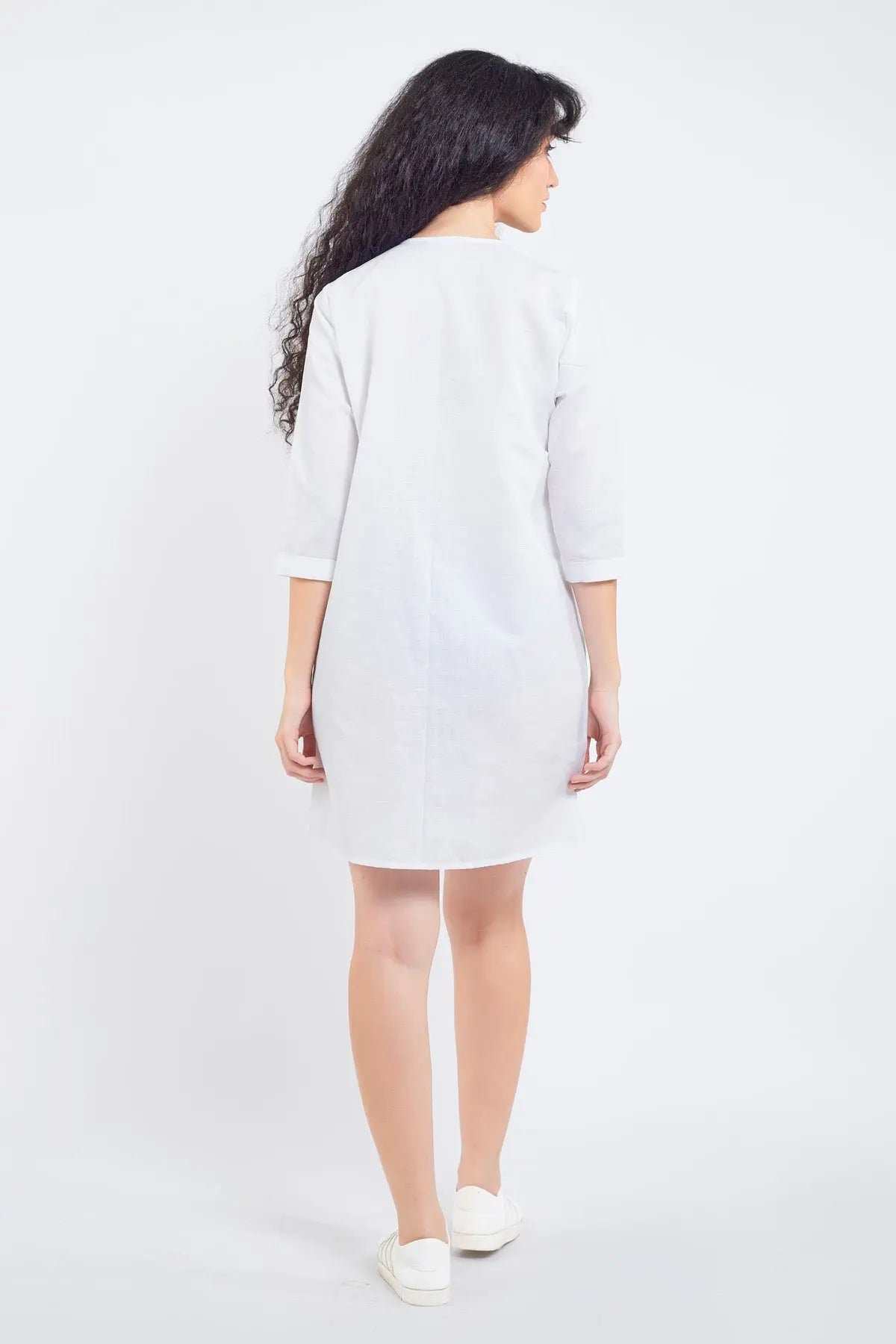 White Cotton Linen Mini Dress SNEHA B