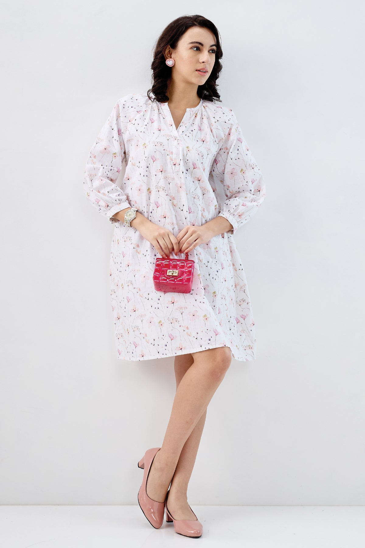 White Floral Cotton Mini Dress