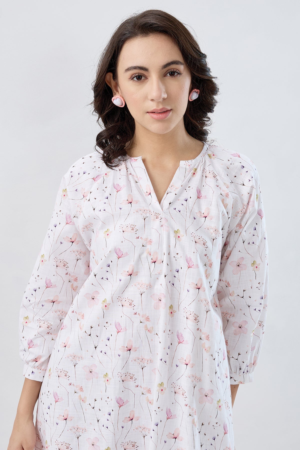 White Floral Cotton Mini Dress