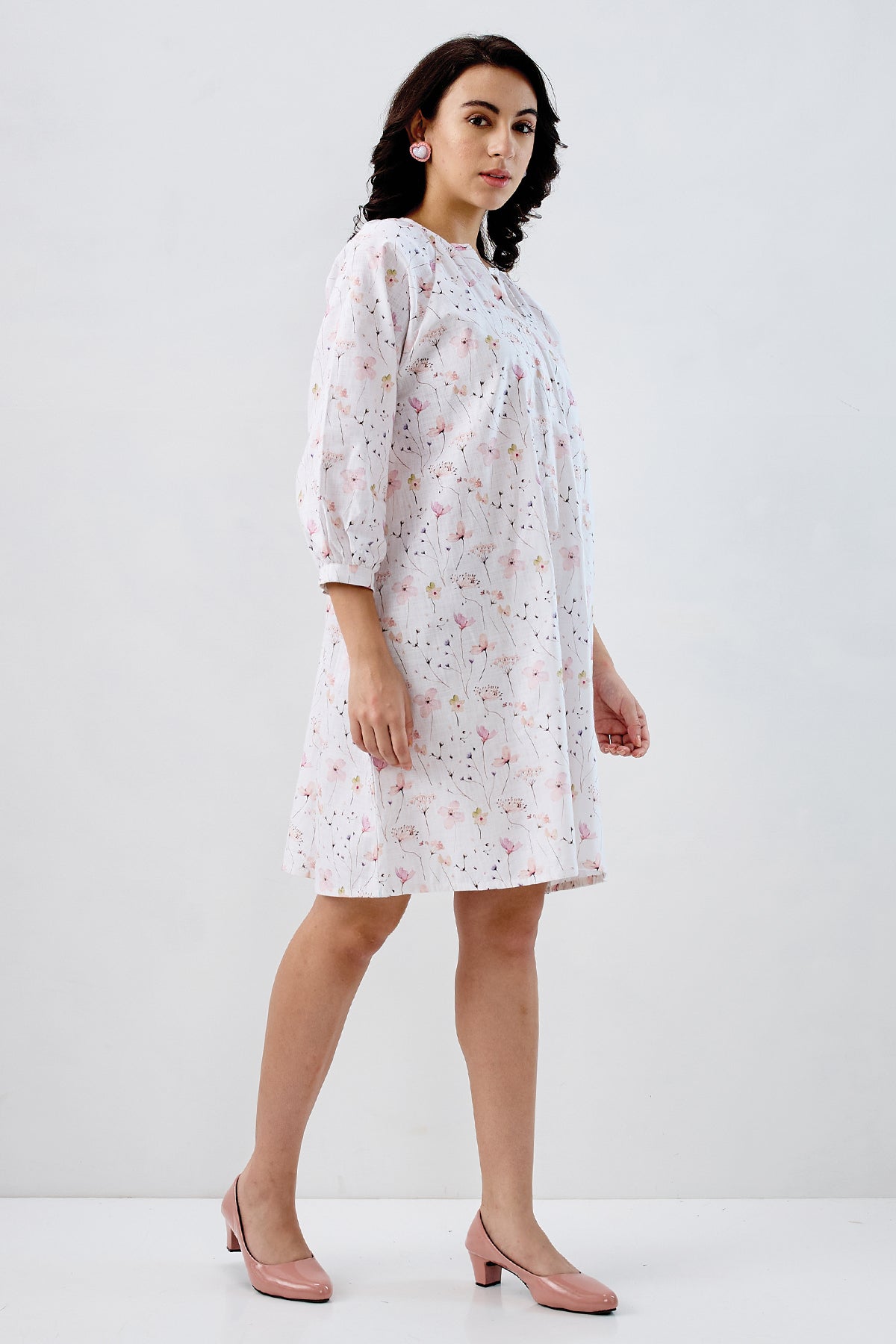 White Floral Cotton Mini Dress