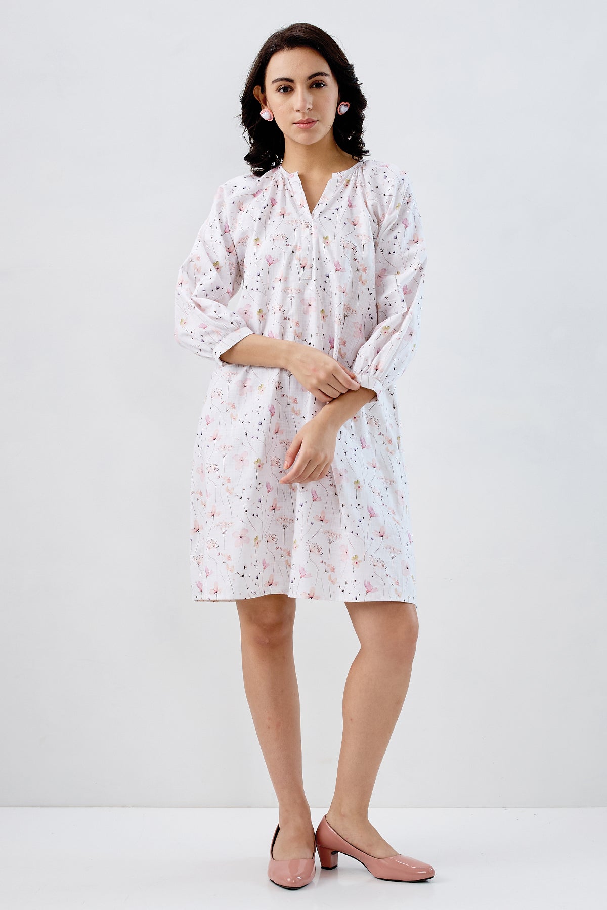 White Floral Cotton Mini Dress