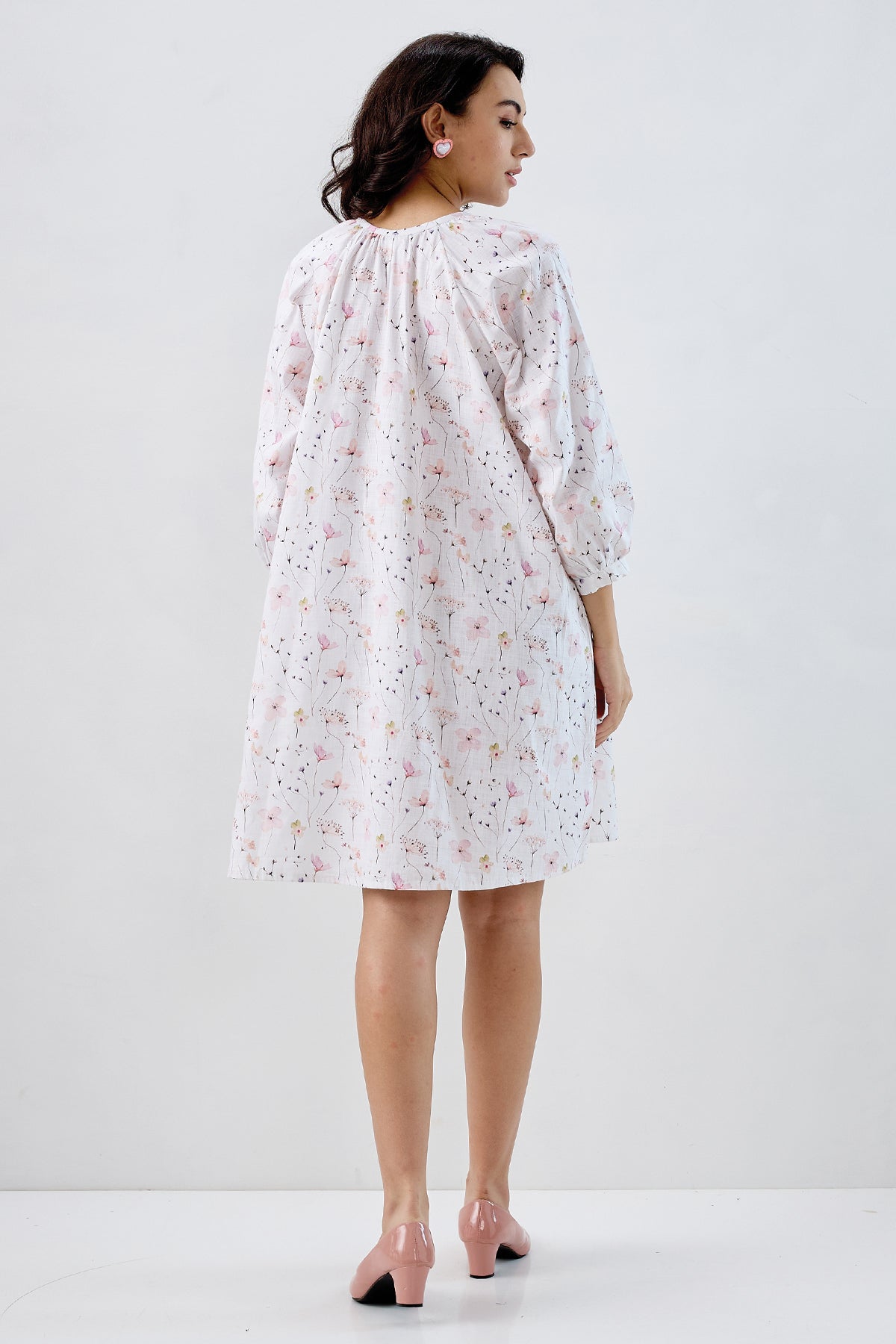 White Floral Cotton Mini Dress