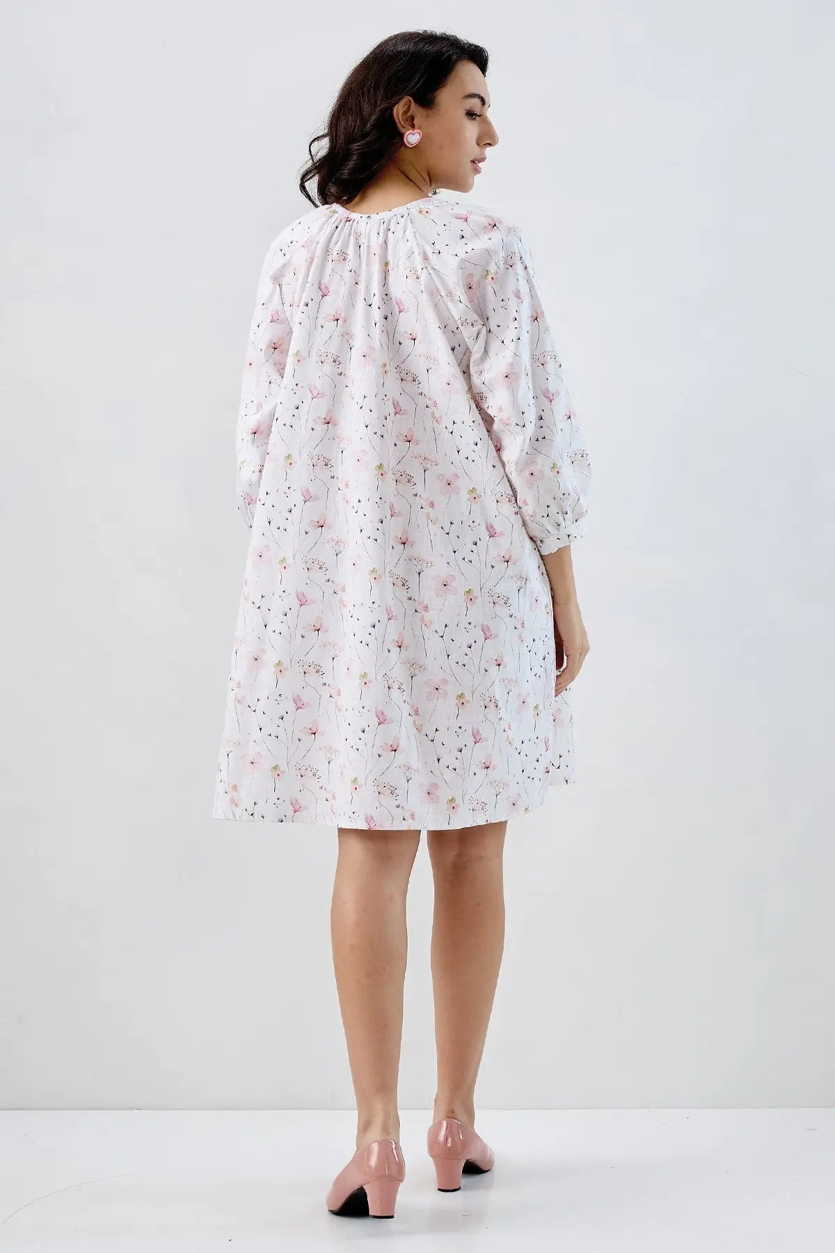 White Floral Cotton Mini Dress SNEHA B