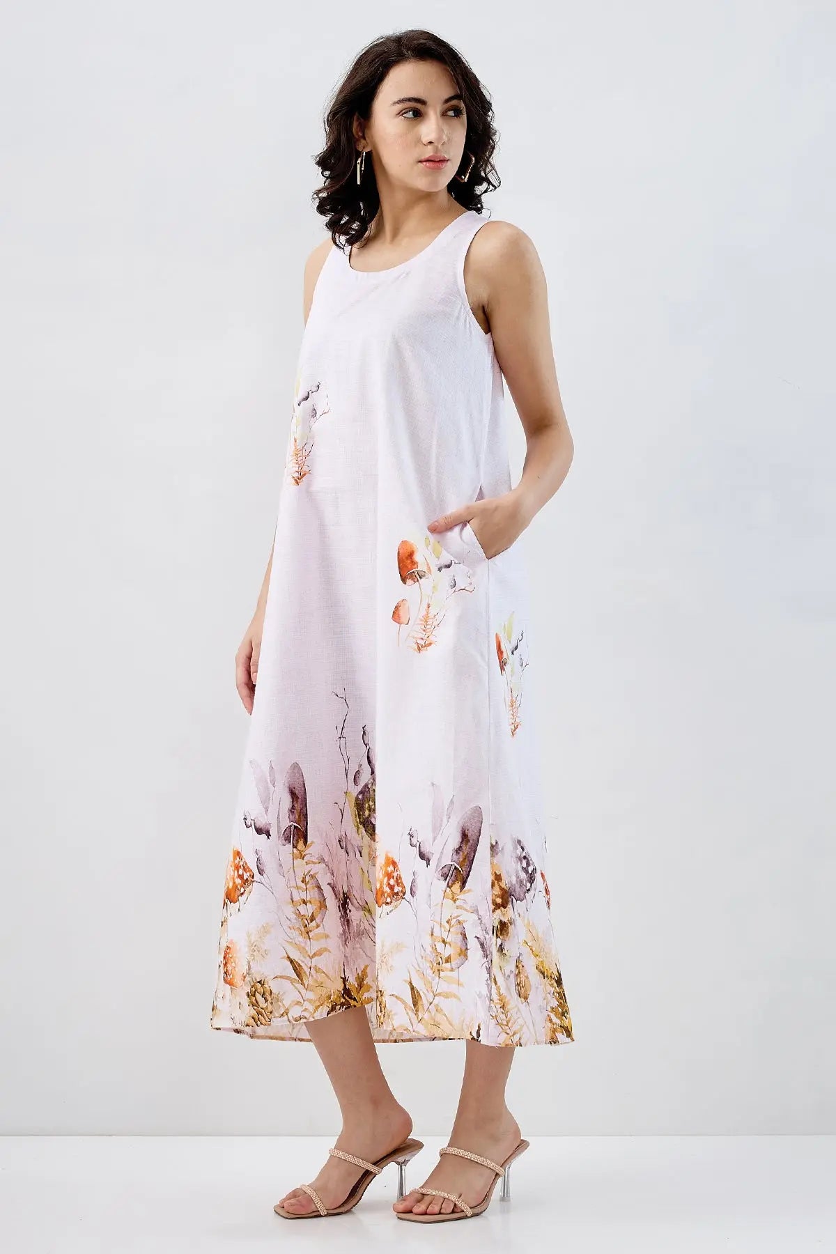White Pink Mushroom Print Dress SNEHA B