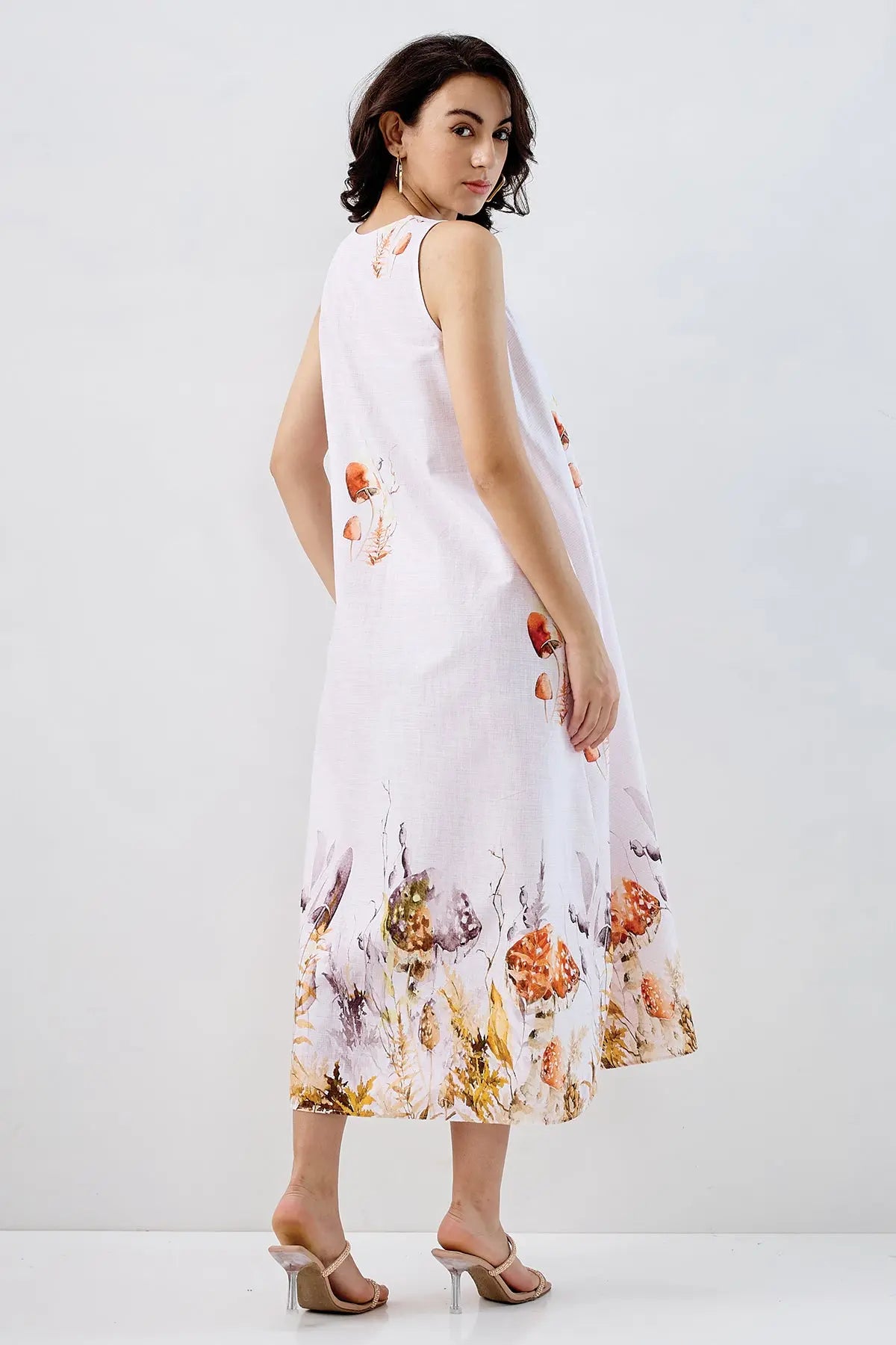 White Pink Mushroom Print Dress SNEHA B