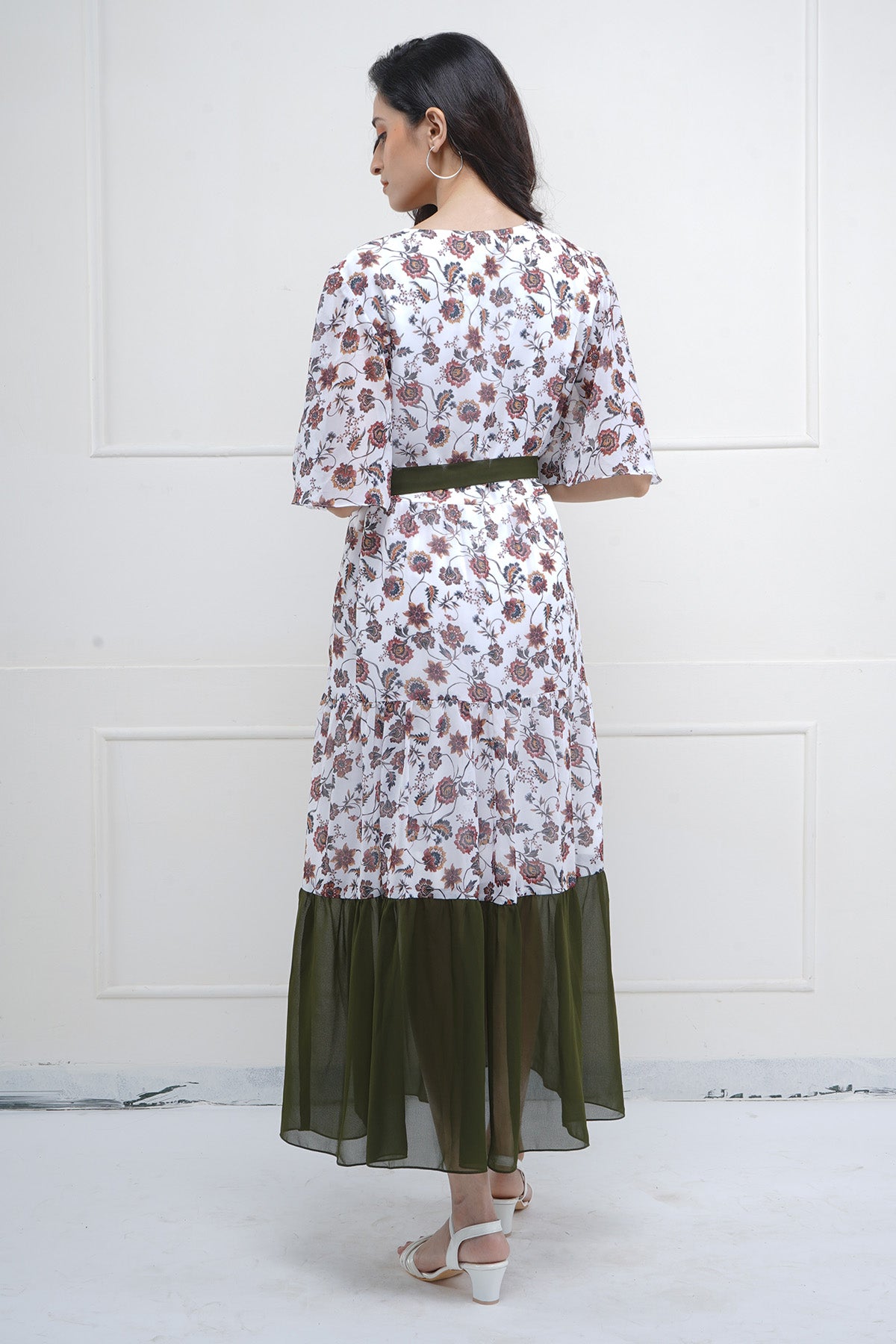 White Printed Color Block Dress