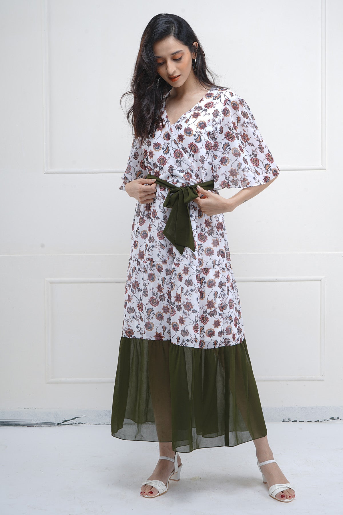 White Printed Color Block Dress