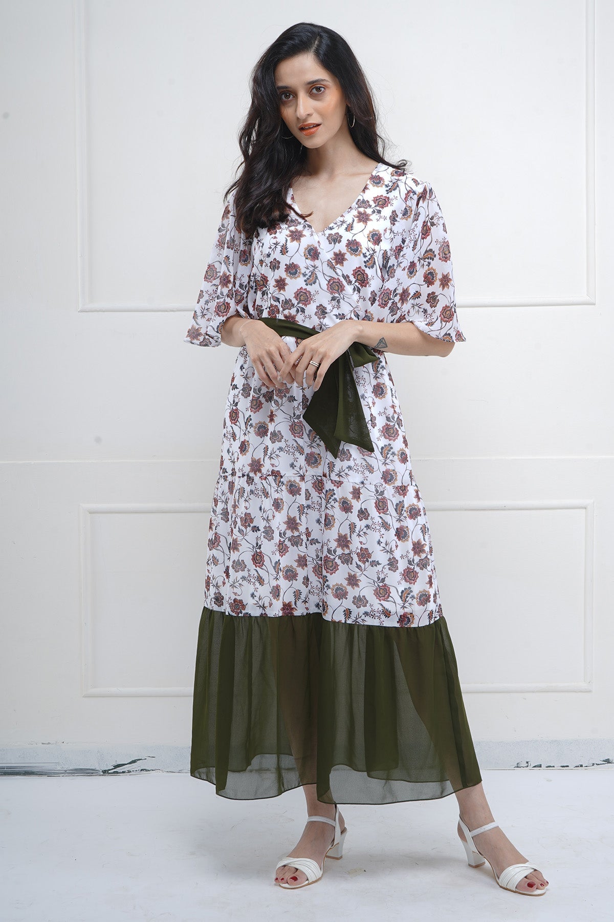 Buy White Printed Color Block Dress by SNEHA B