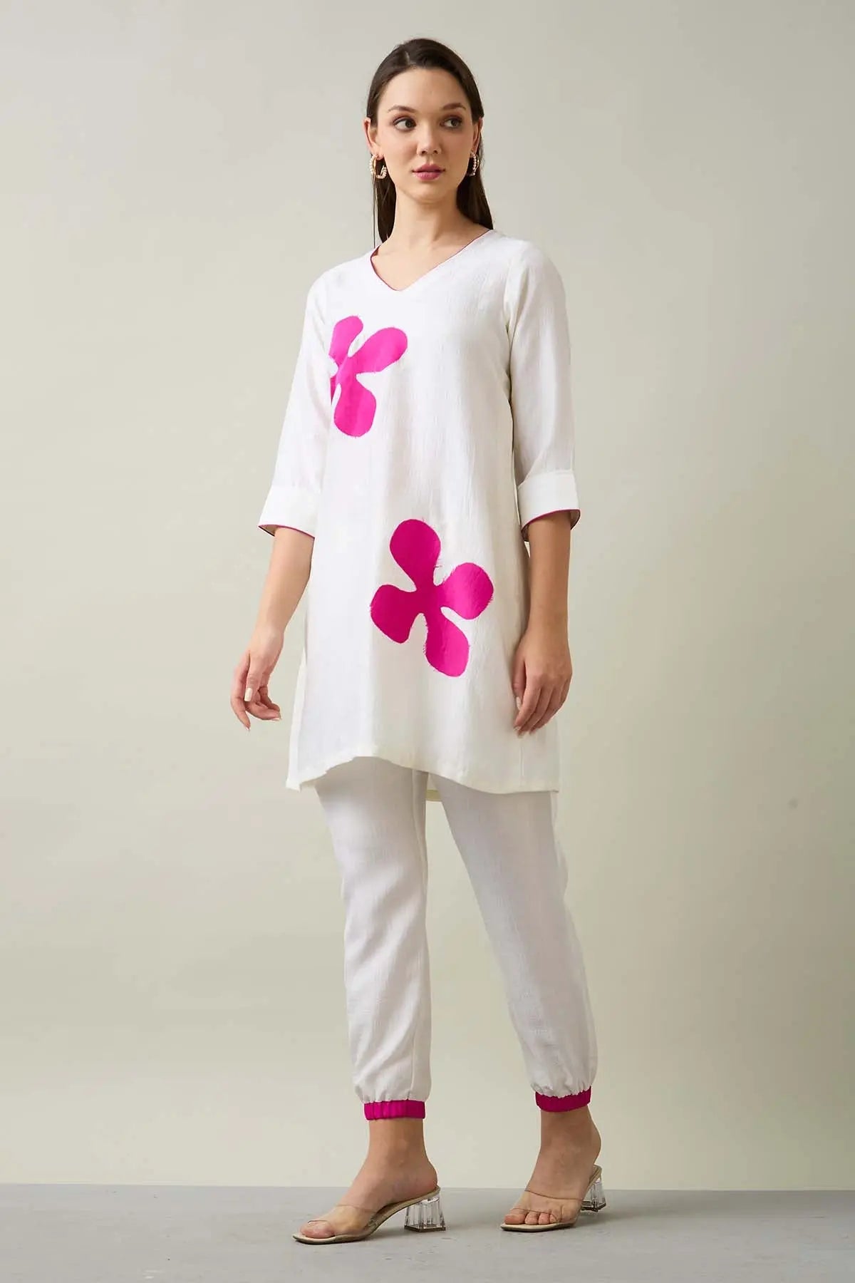 White Silk Patchwork Kurta Set SNEHA B