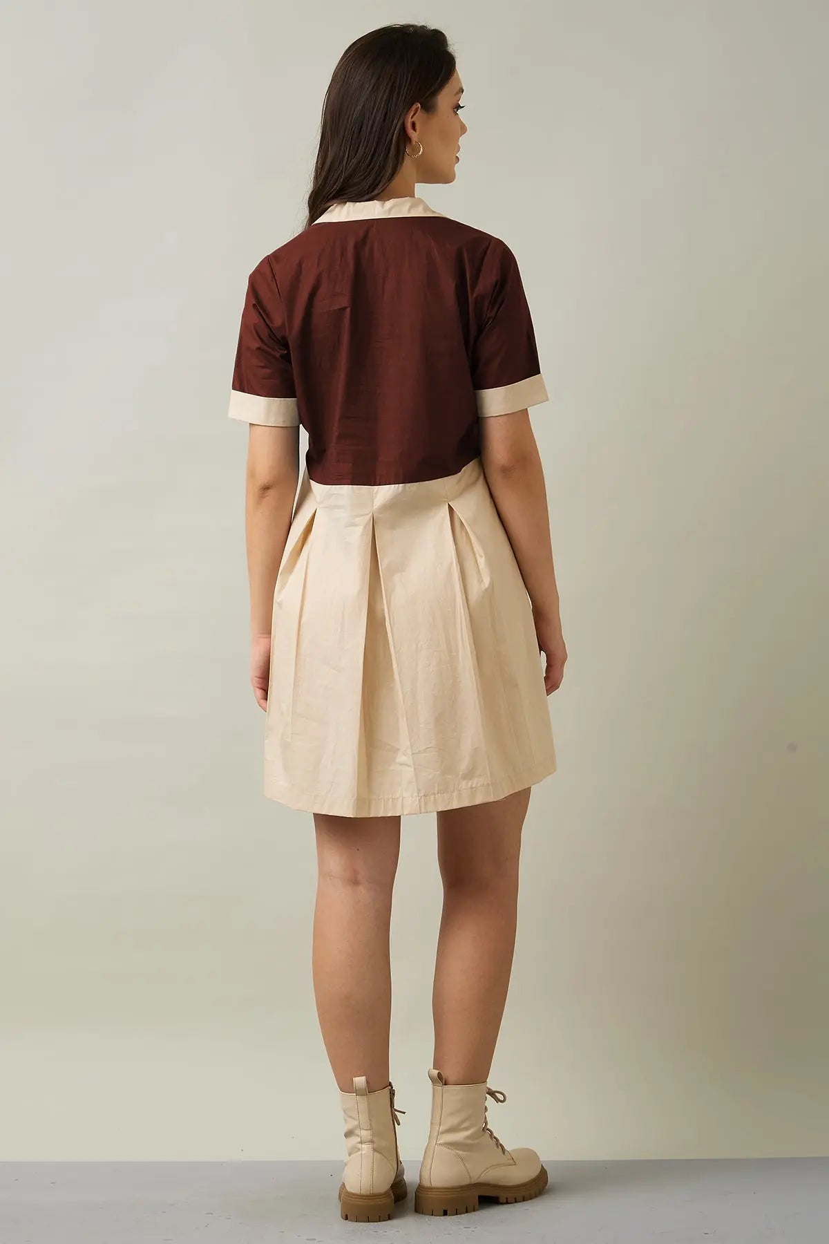 Wine & Beige Colourblock Dress SNEHA B