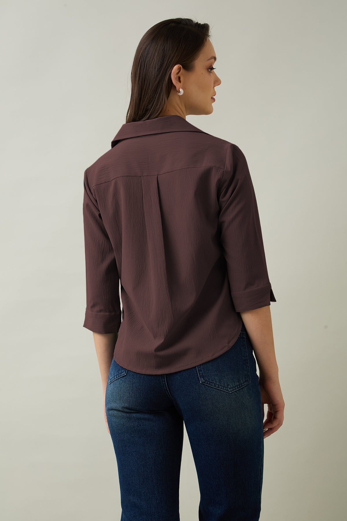 Wine Box Pleated Collared Top