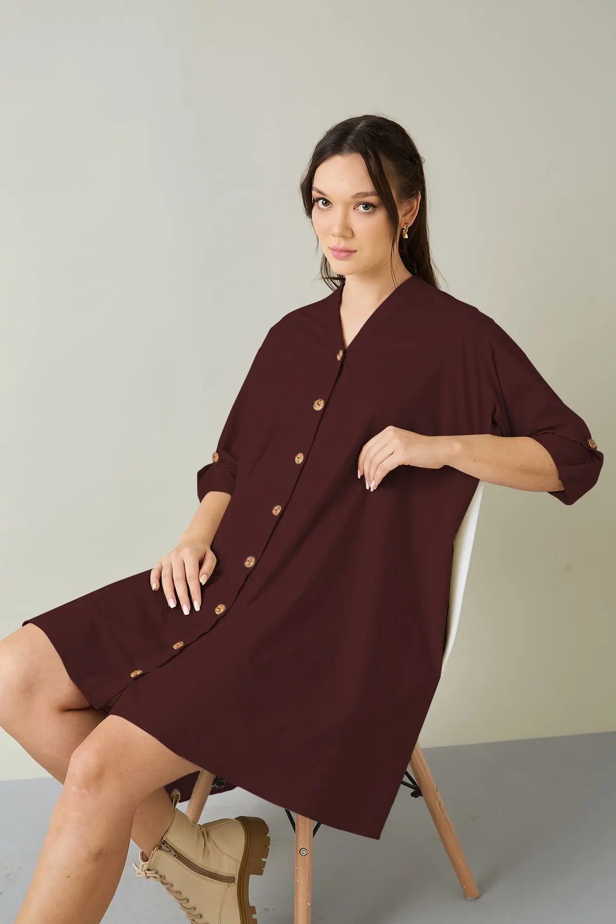 Wine Cotton Oversized Dress SNEHA B