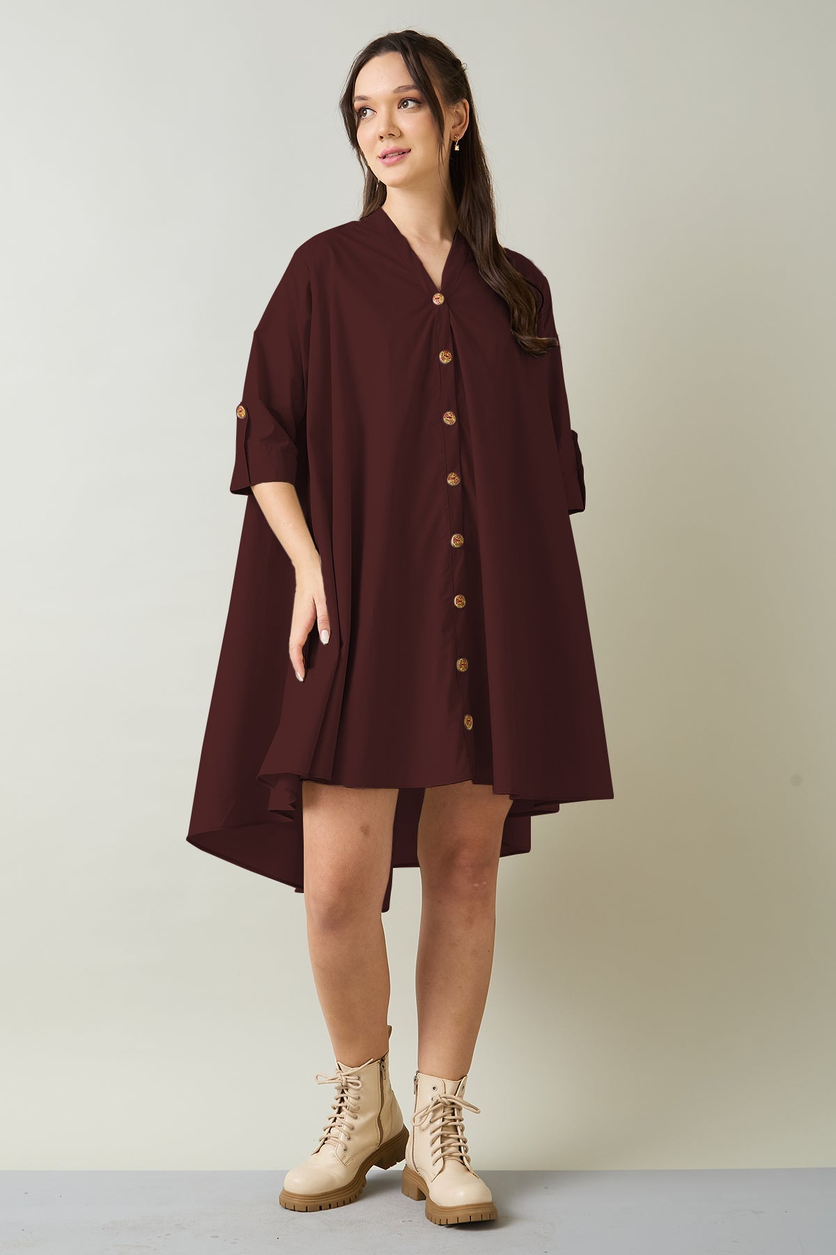 Buy Wine Cotton Oversized Dress by SNEHA B