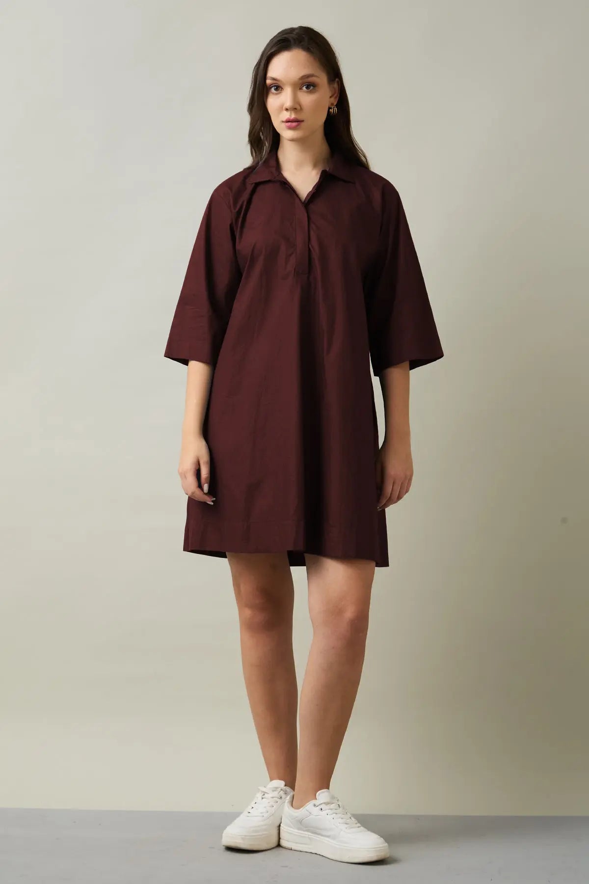 Wine Cotton Poplin Flare Dress SNEHA B