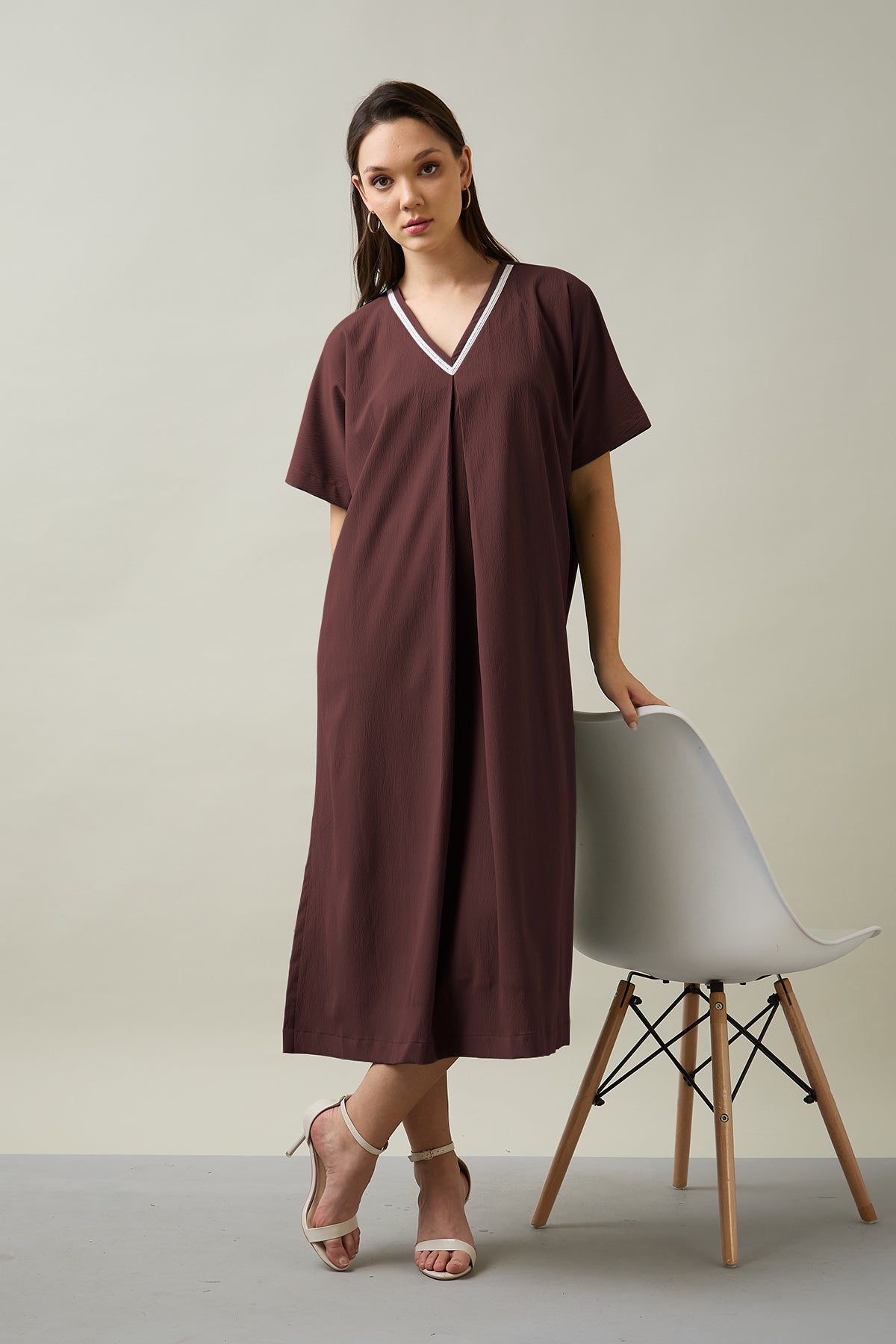 Wine Relaxed Fit Midi Dress