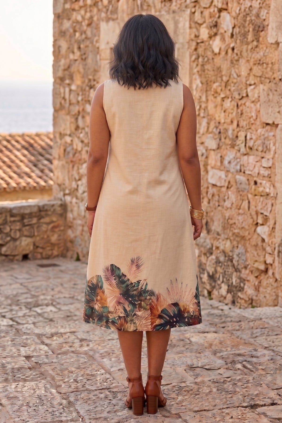 Yellow Leaf Printed Midi Dress