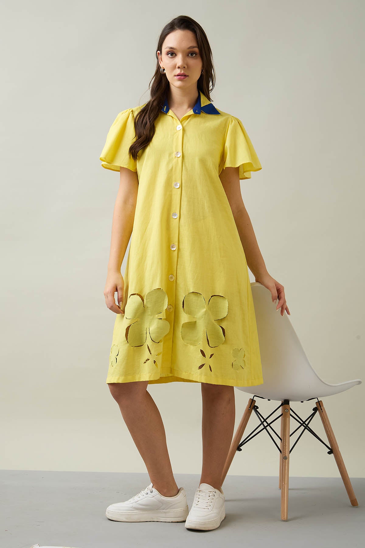 Yellow Knee Length Shirt Dress
