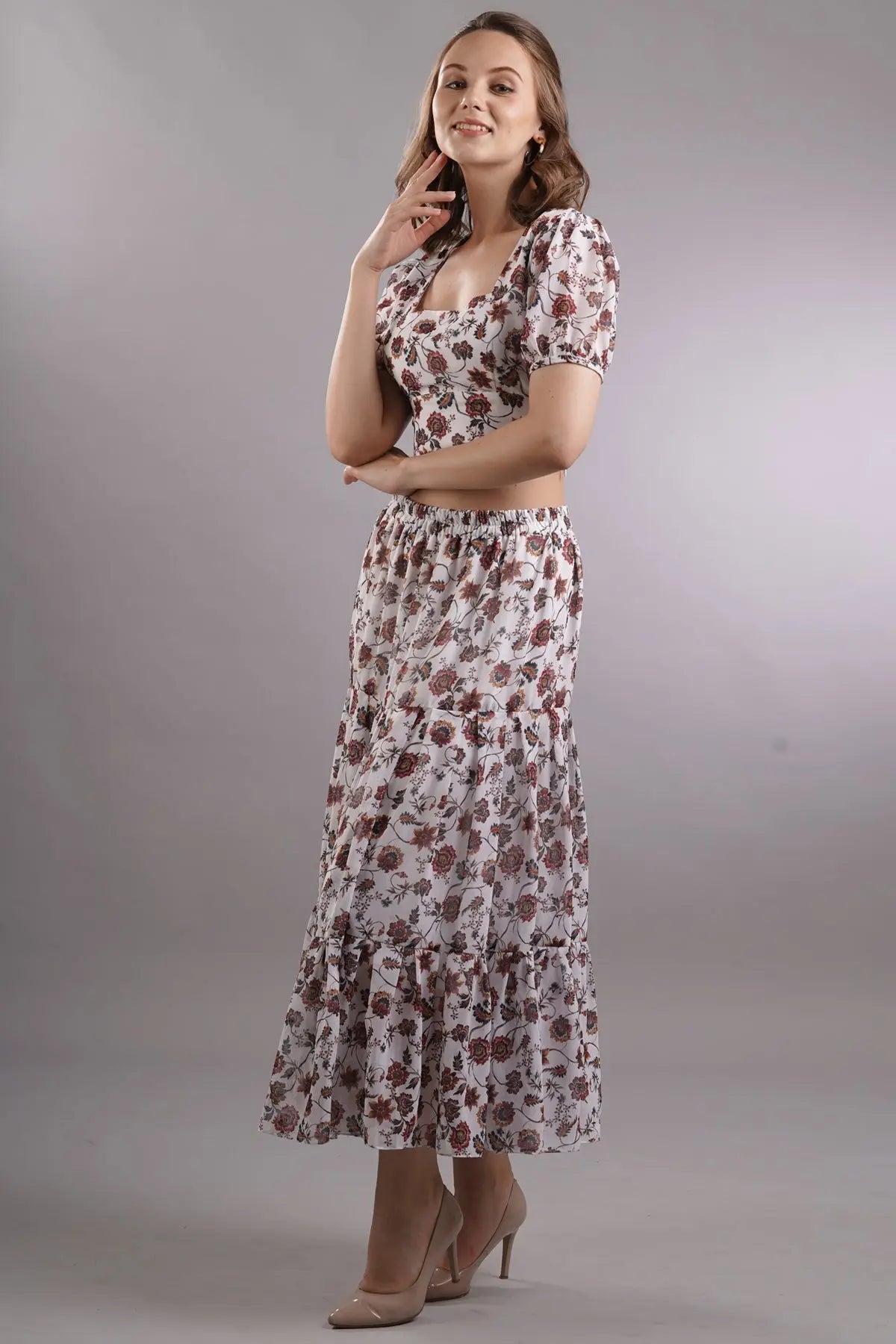 Floral Crop Top & Tiered Skirt Set SNEHA B