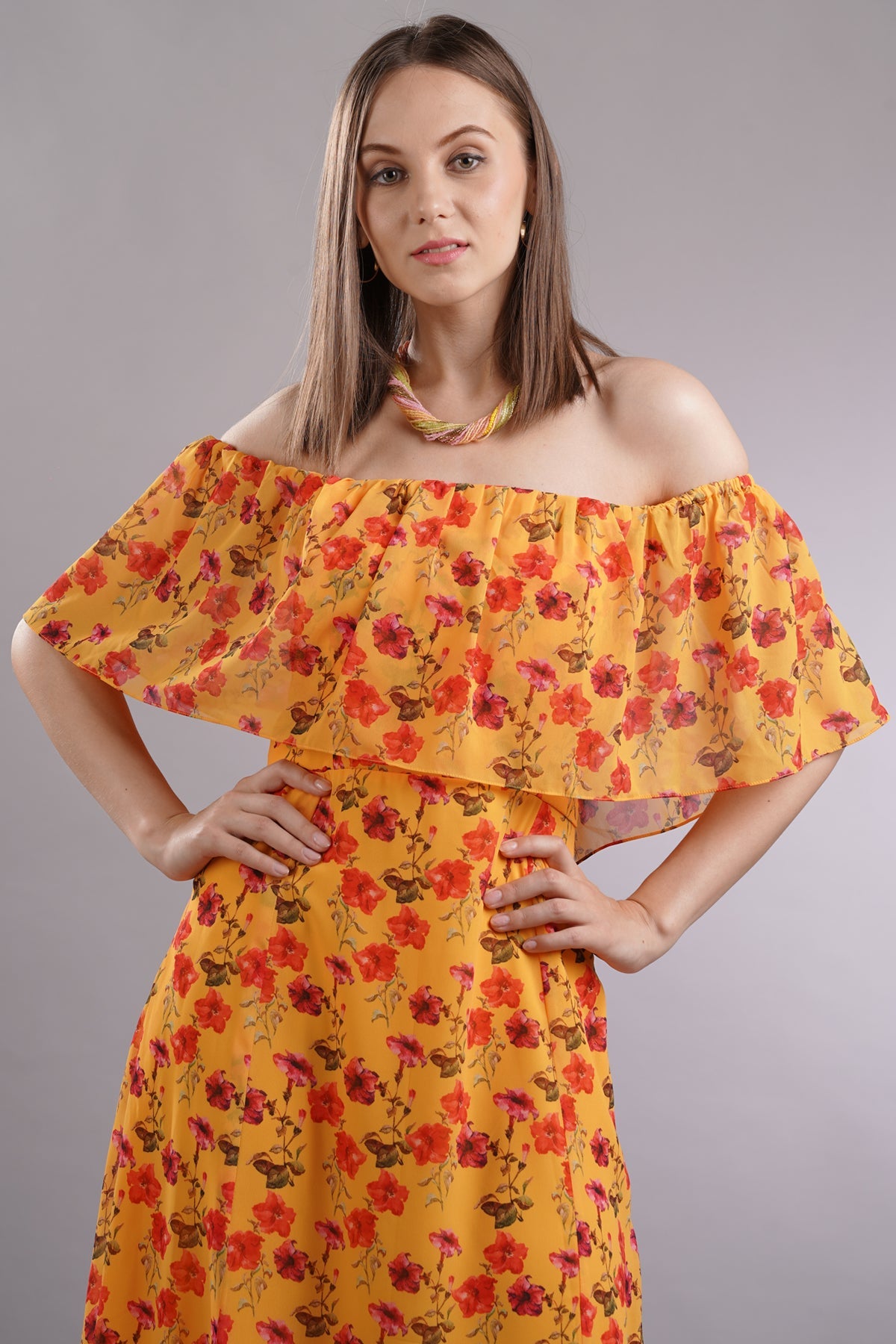 Floral Off Shoulder Overlay Dress