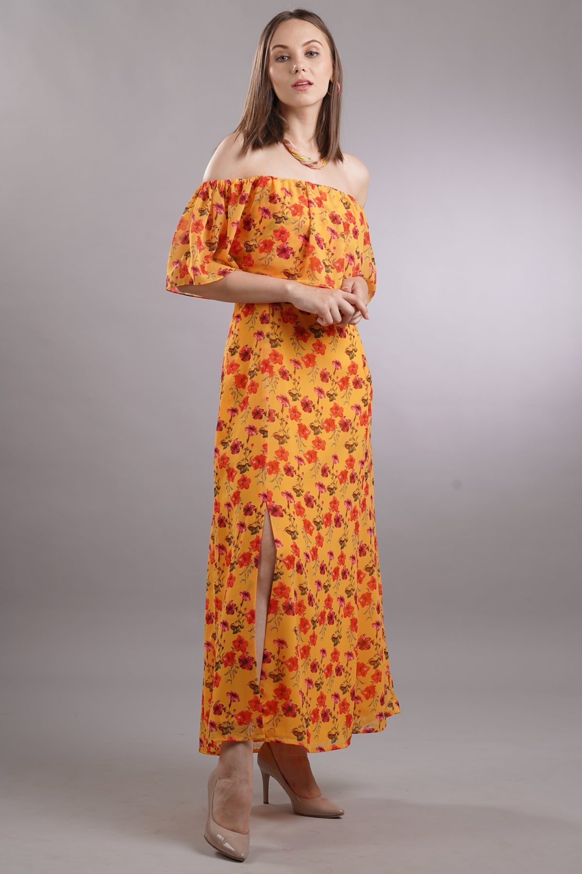 Floral Off Shoulder Overlay Dress