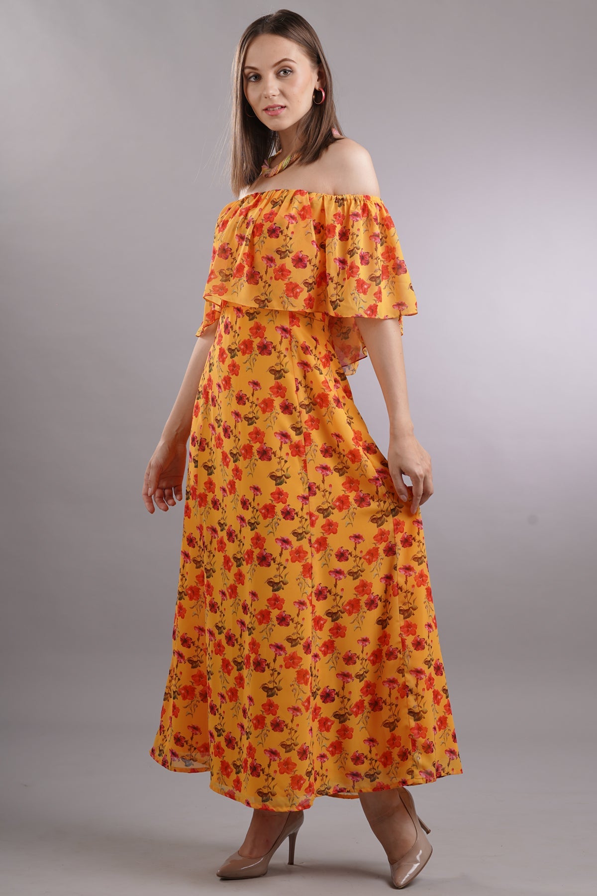 Floral Off Shoulder Overlay Dress