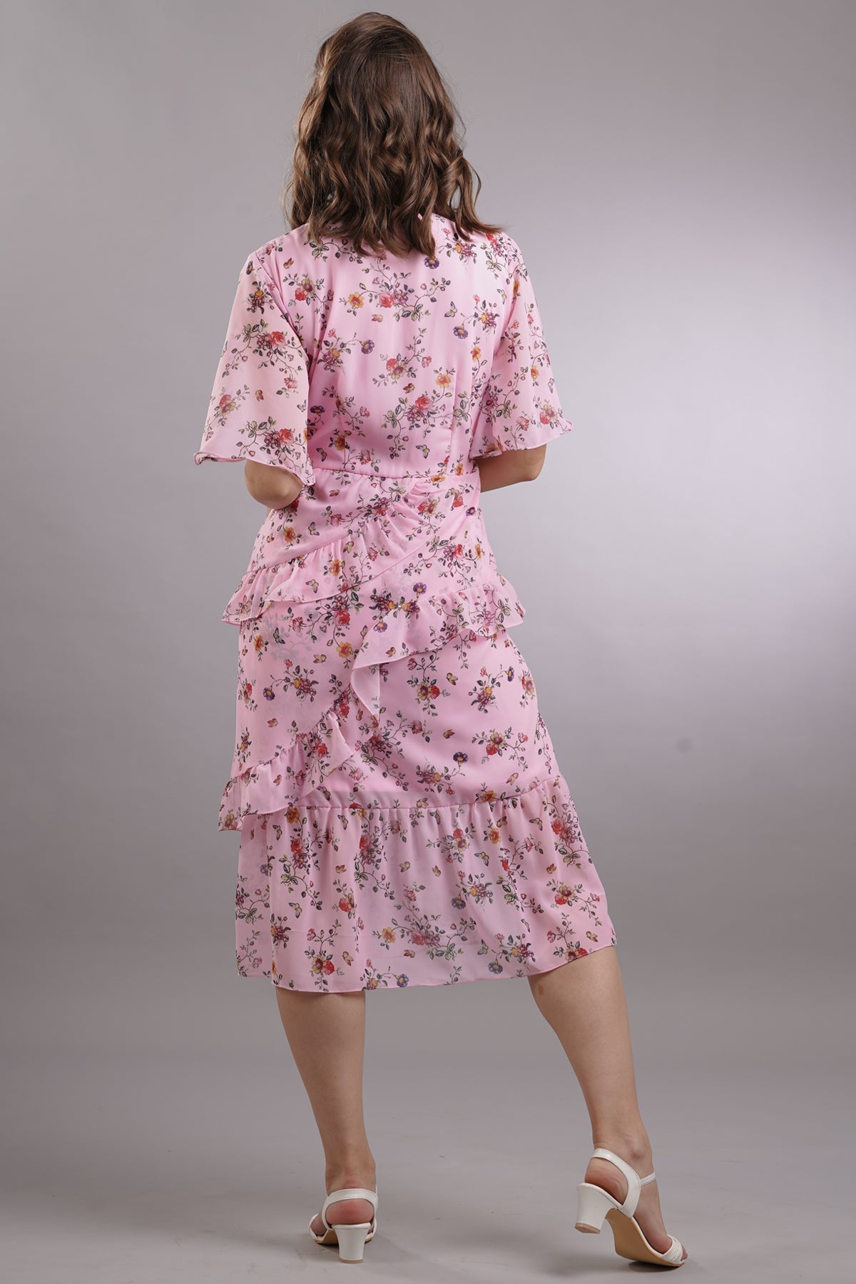 Floral Ruffled Slit Midi Dress