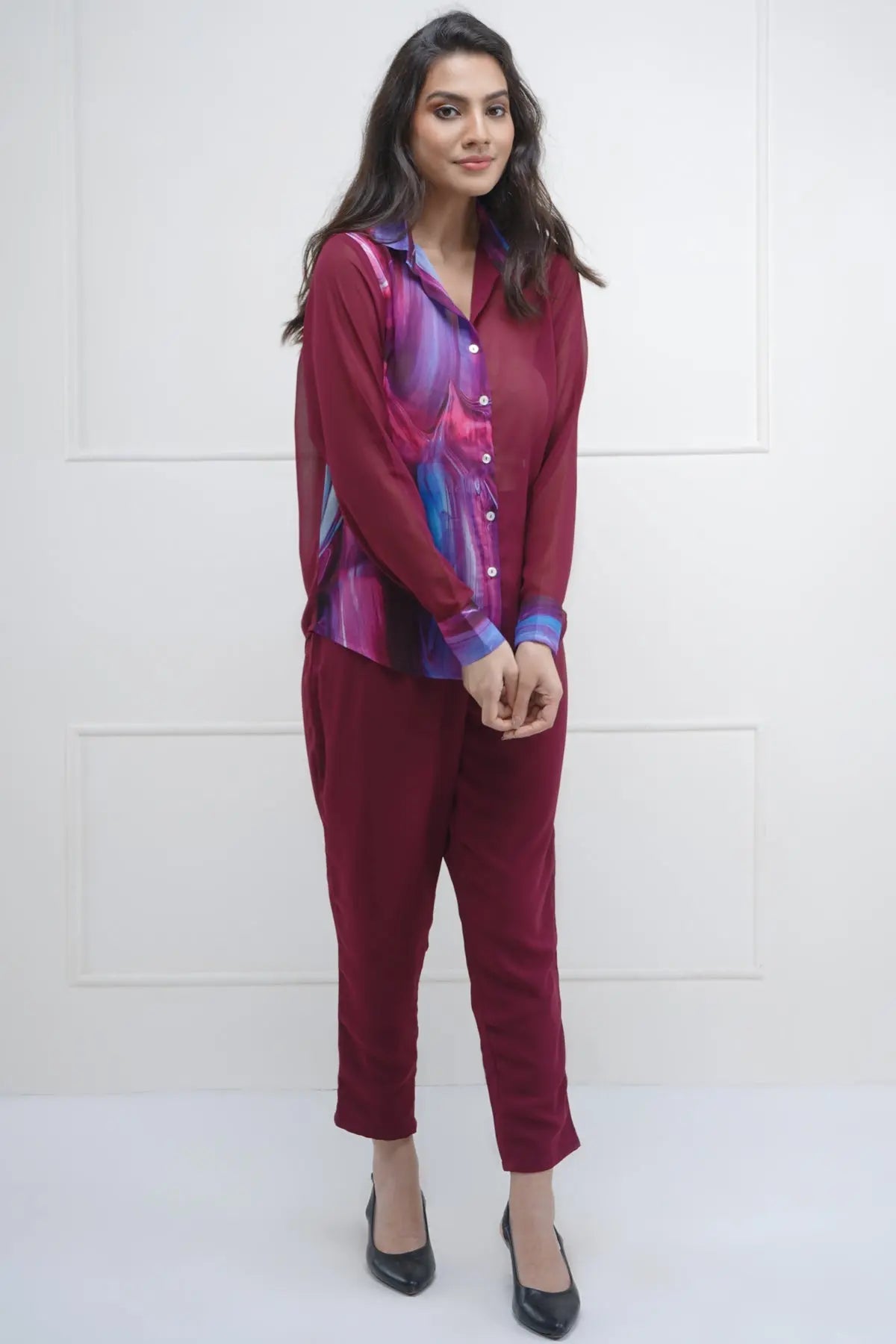 Half n Half Print Collar Shirt Sneha B