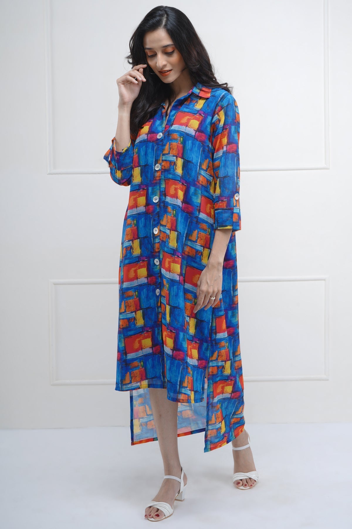 High Low Abstract Print Dress