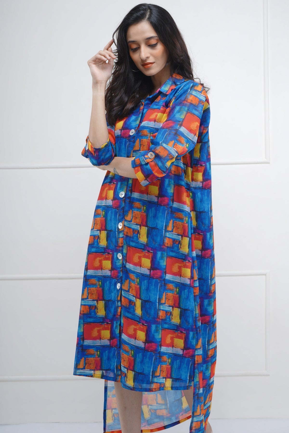 High Low Abstract Print Dress