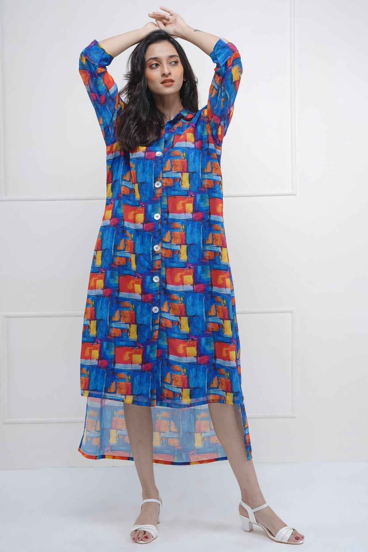 High Low Abstract Print Dress