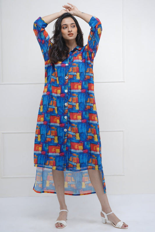 High Low Abstract Print Dress