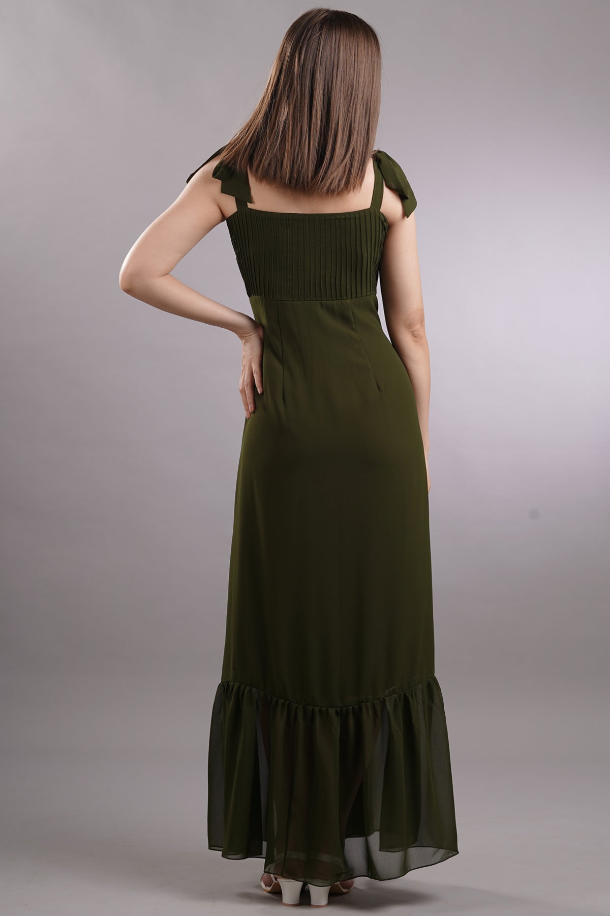 Pintuck Tie Up Maxi Dress