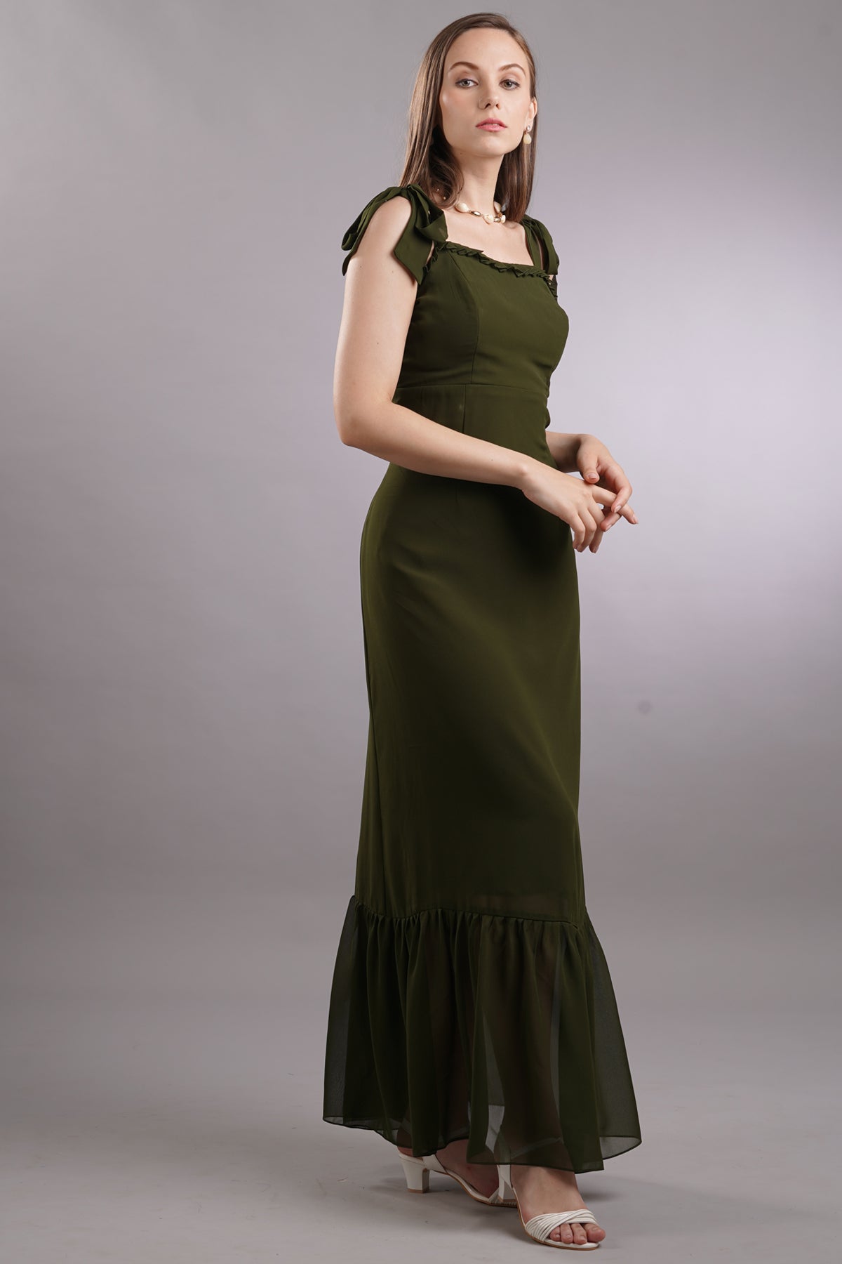 Pintuck Tie Up Maxi Dress