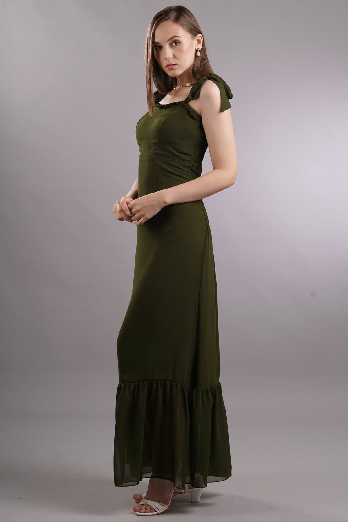 Pintuck Tie Up Maxi Dress