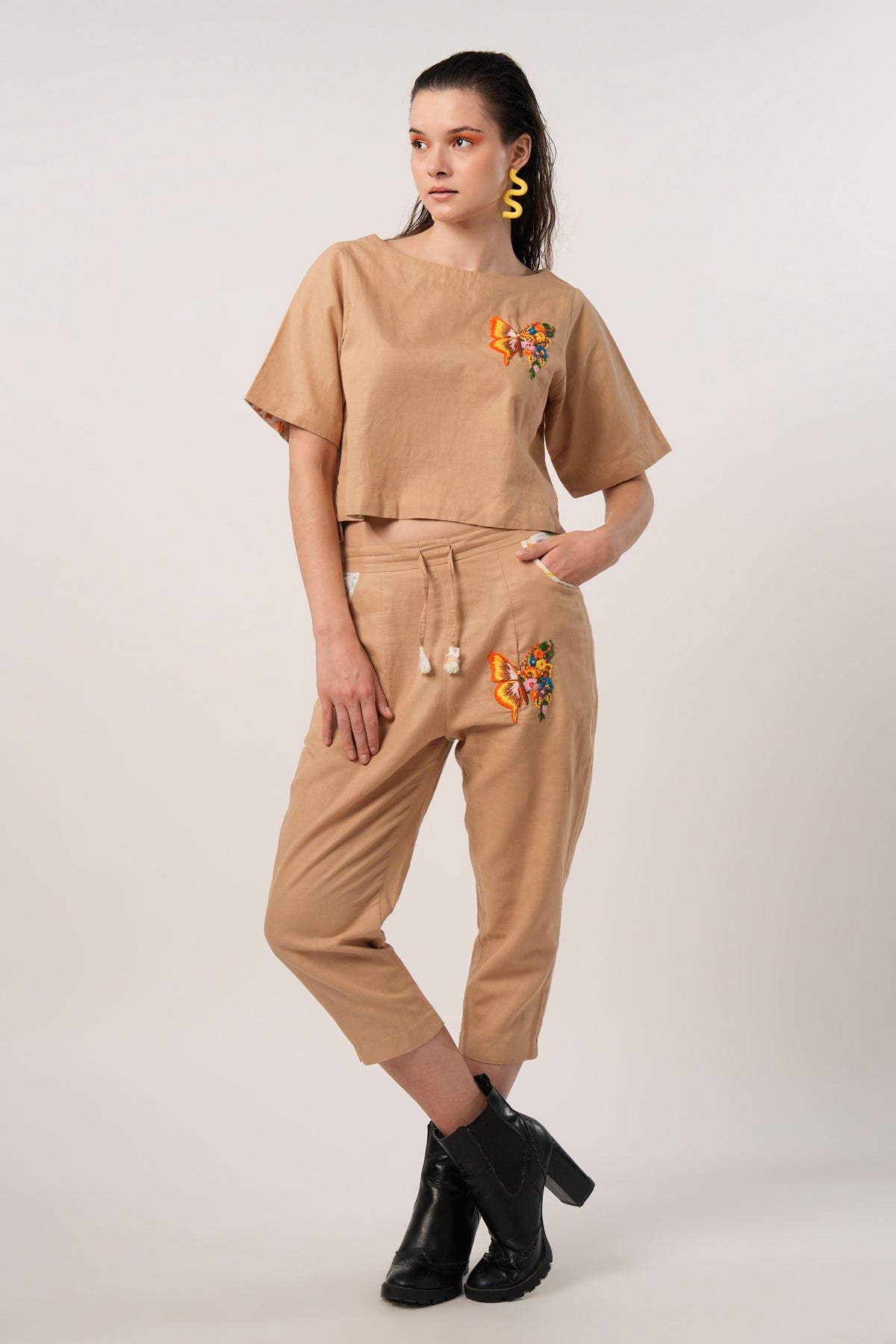 Butterfly Hand Embroidered Linen Pants