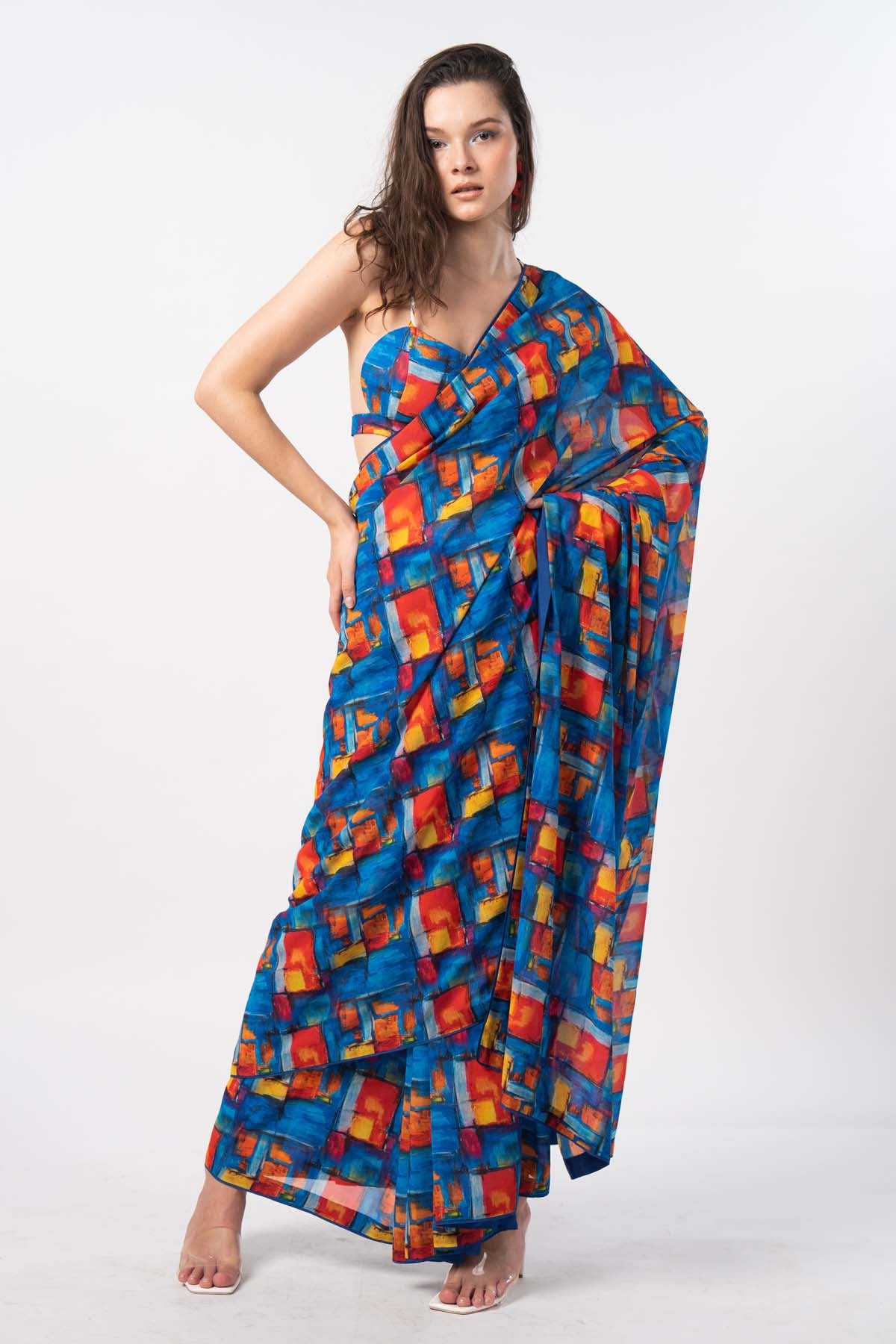 Brick Printed Saree & Blouse