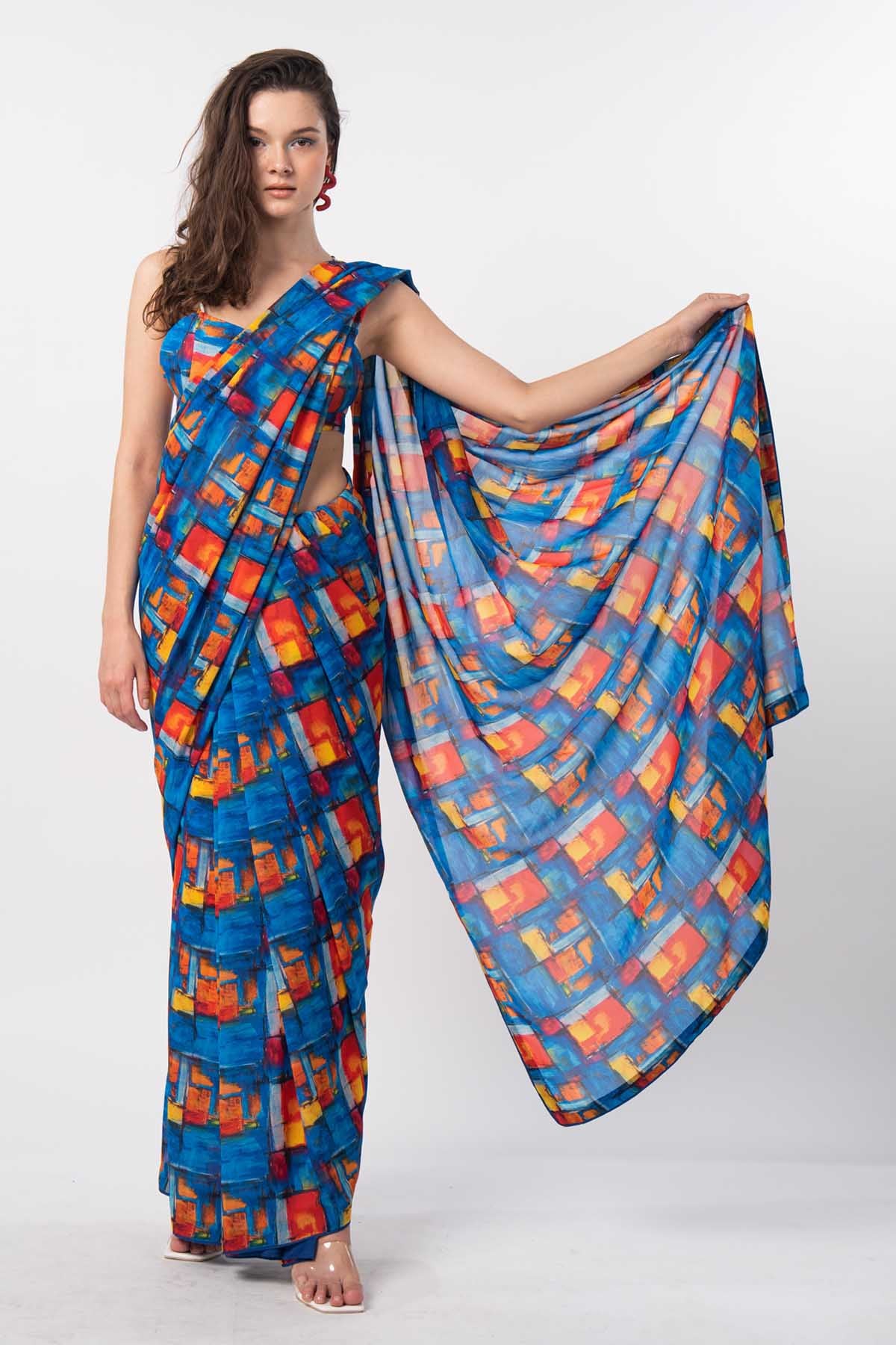 Brick Printed Saree & Blouse