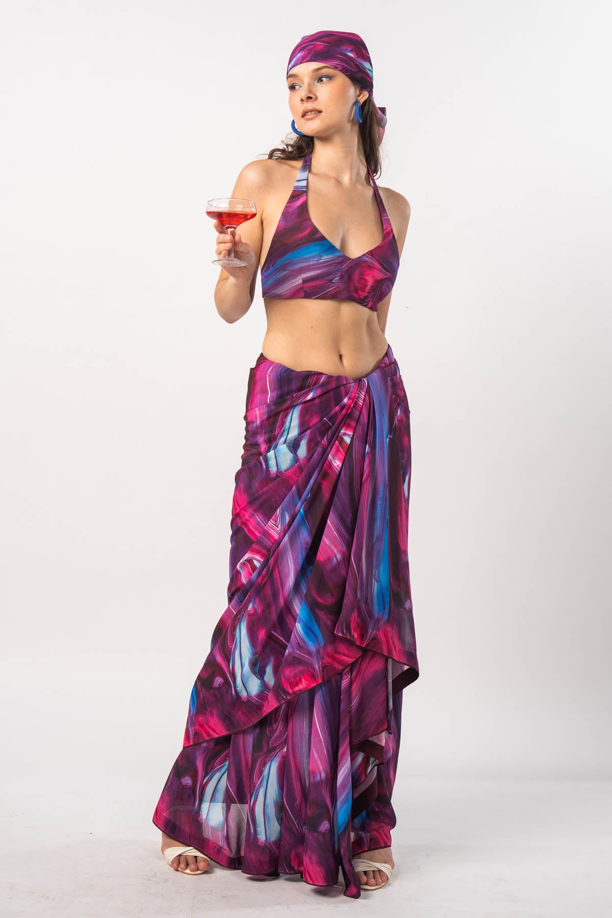 Abstract Printed Saree & Blouse