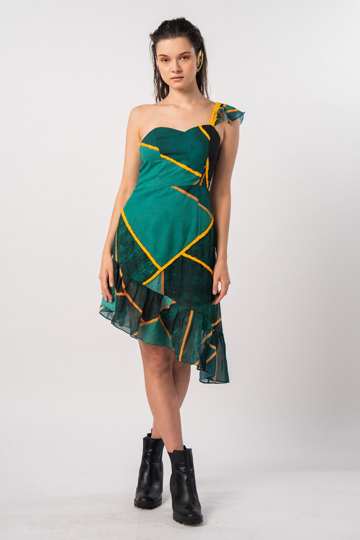 One Shoulder Abstract Print Dress