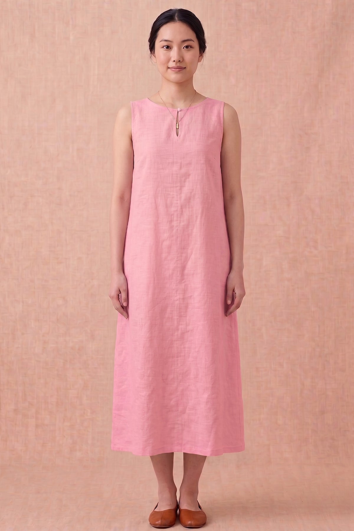Carnation Pink Linen Midi Dress