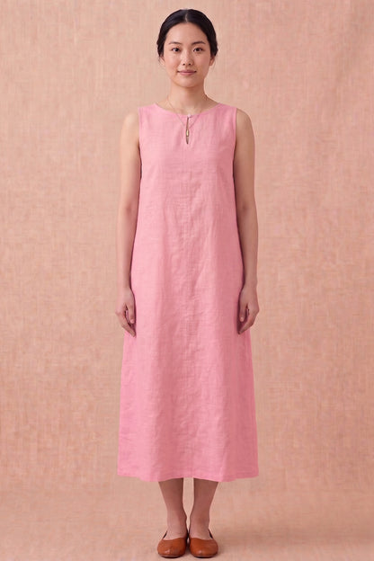 Carnation Pink Linen Midi Dress