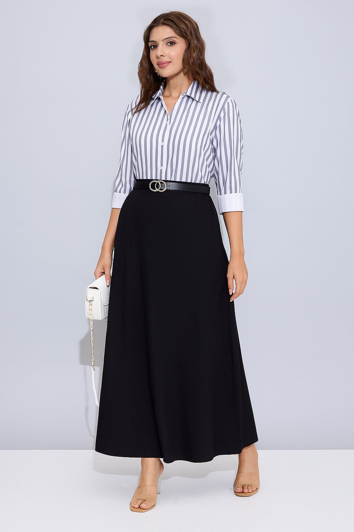 Grey Cotton Stripe Collar Shirt