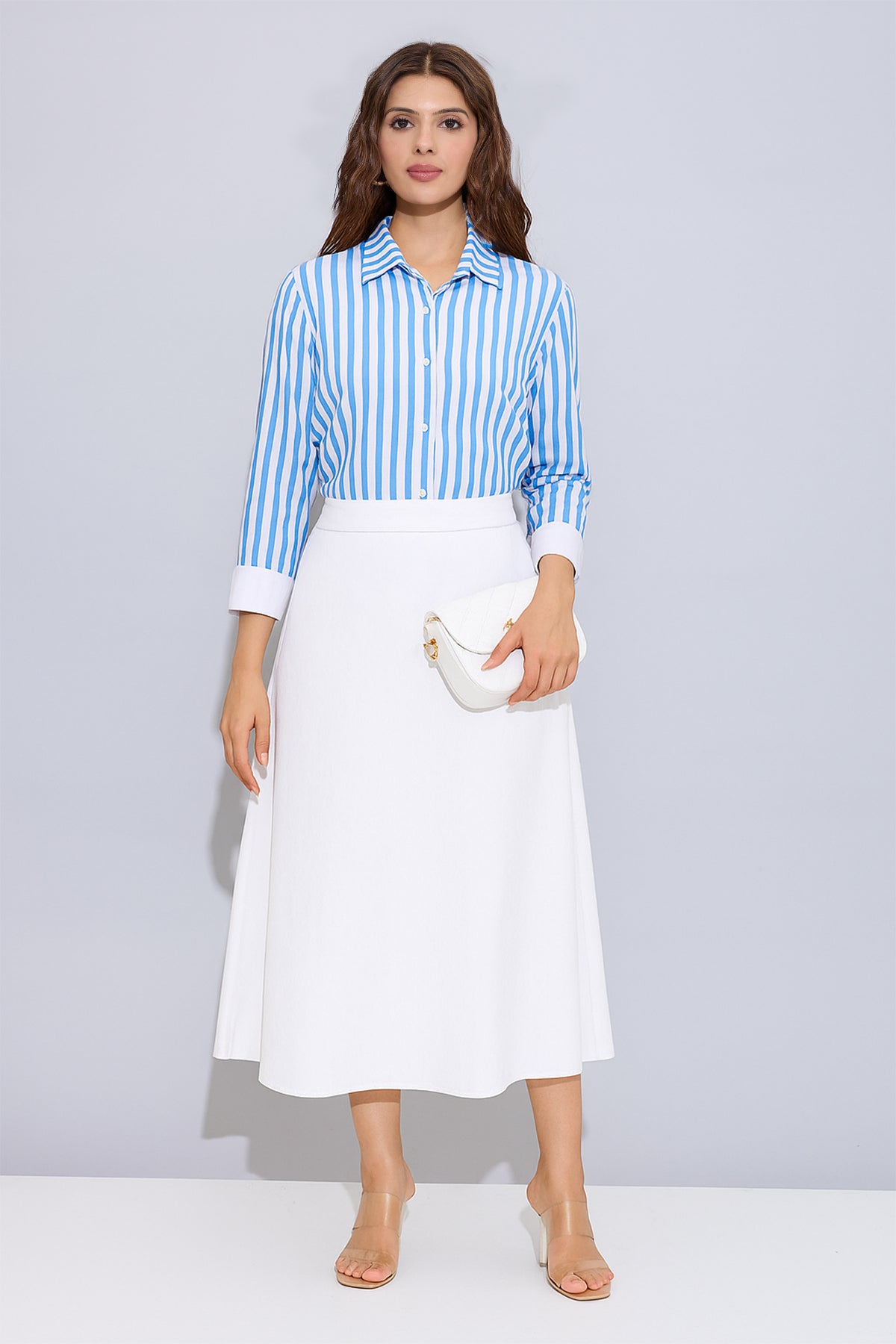 Blue Cotton Stripe Button Shirt