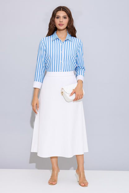 Blue Cotton Stripe Button Shirt
