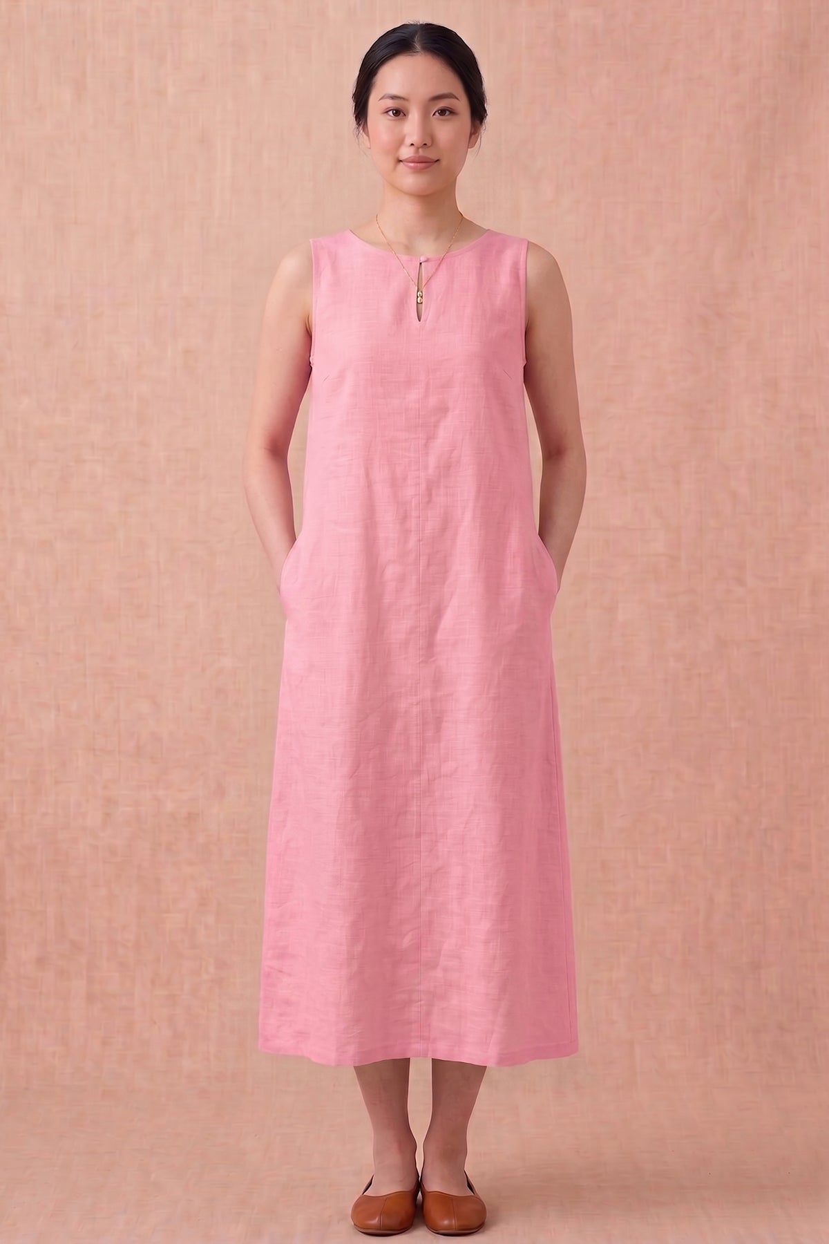 Carnation Pink Linen Midi Dress