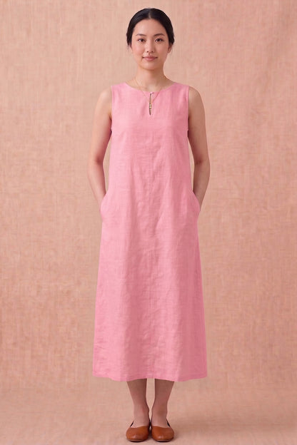 Carnation Pink Linen Midi Dress
