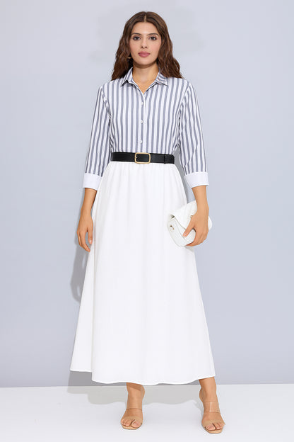 Grey Cotton Stripe Collar Shirt