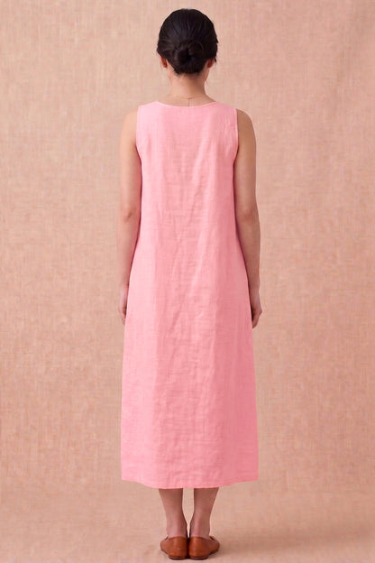 Carnation Pink Linen Midi Dress