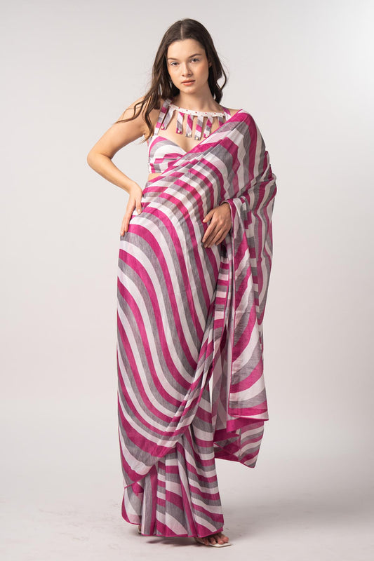 Waves Printed Saree & Blouse