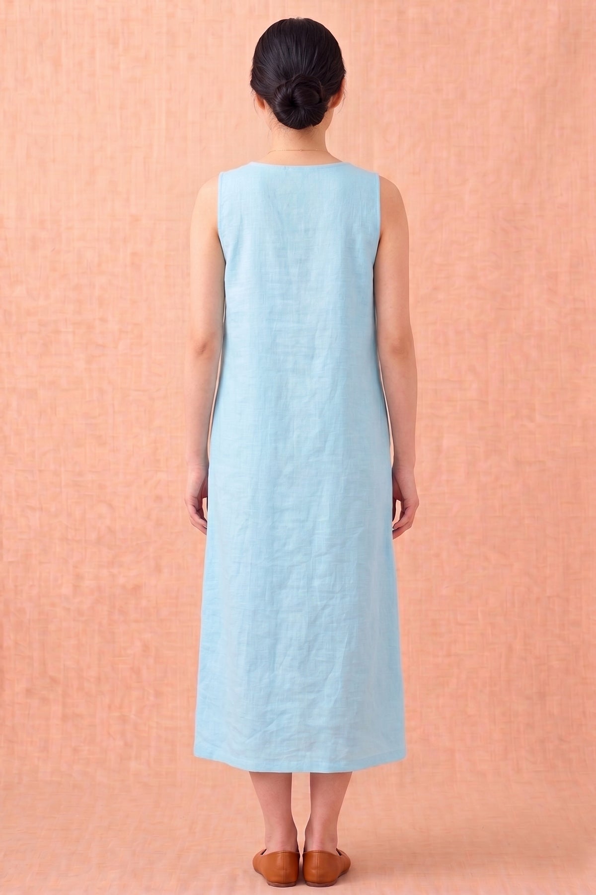 Sky Blue Linen Blend Midi Dress